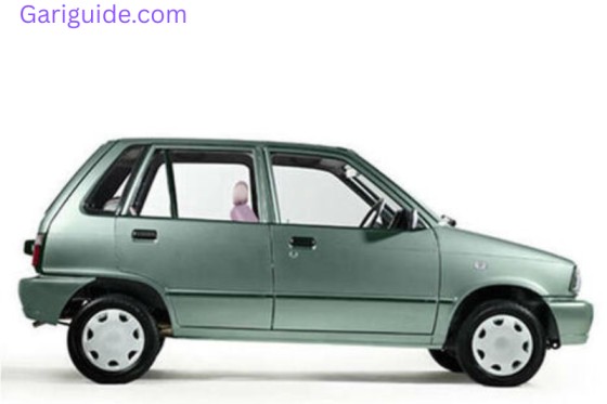 A small Mehran car displayed, highlighting its price in Pakistan.