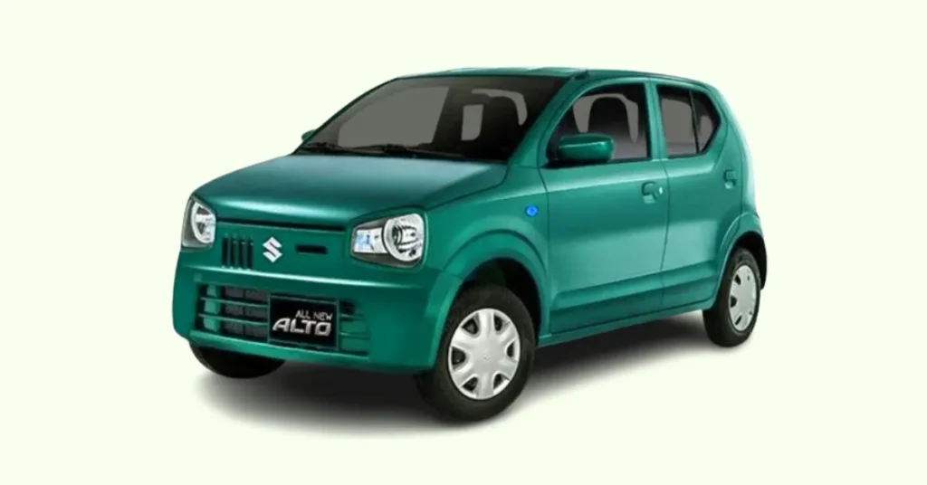 a green Alto car showcasing it's design