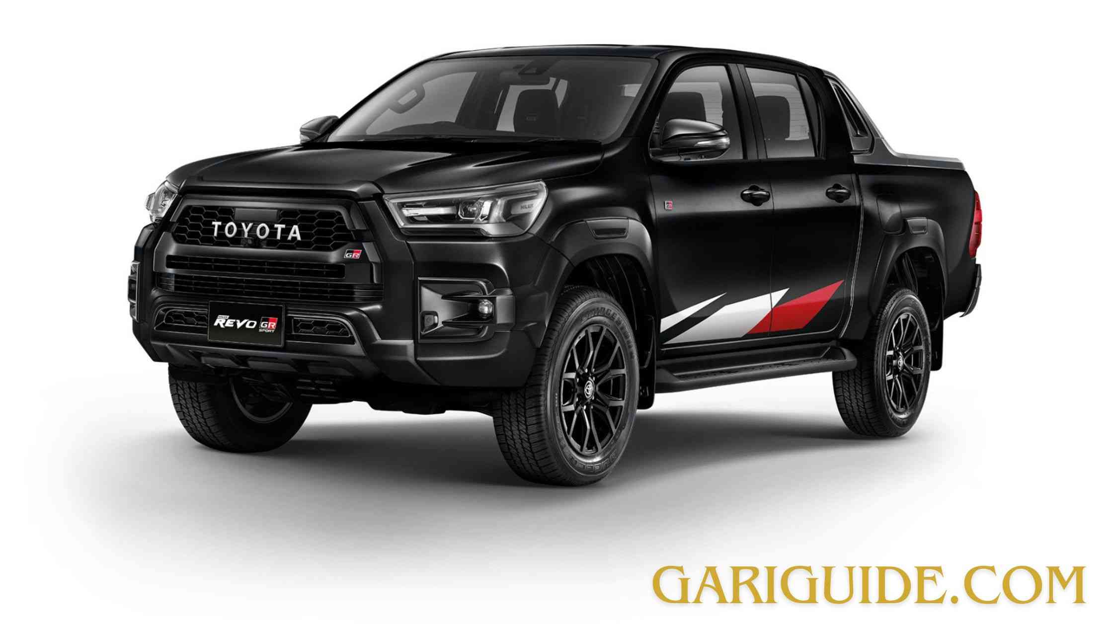 The new Toyota Hilux displayed prominently, showcasing its design and features, with a focus on the Toyota Revo price in Pakistan.
