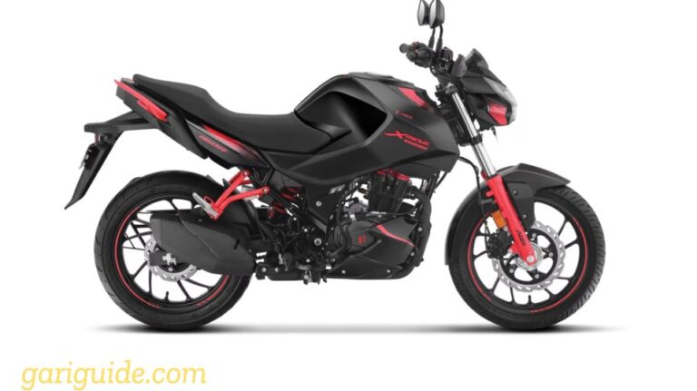 Black and red motorcycle displayed on a white background, highlighting the Hero bike price in Nepal.