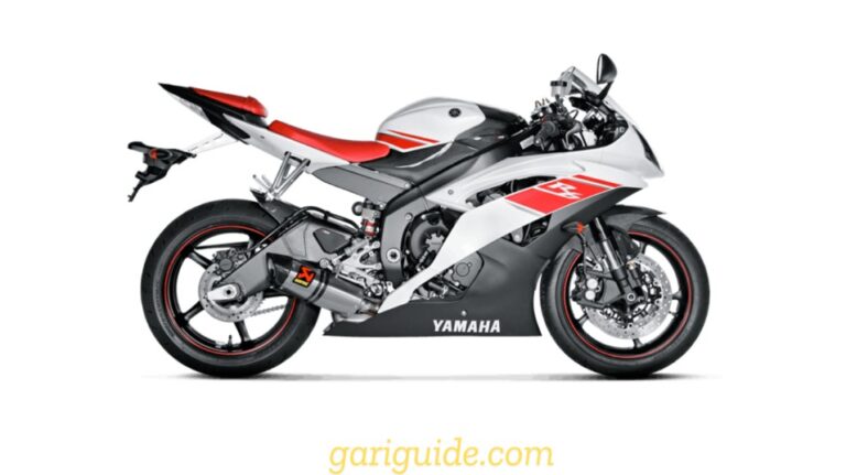 A white and red Yamaha motorcycle displayed on a white background, showcasing it's design and also Yamaha bike price in Nepal.