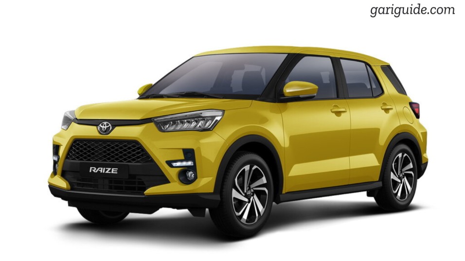 New yellow Toyota Raize SUV showcased, emphasizing its modern design and the Toyota Raize price in Pakistan.