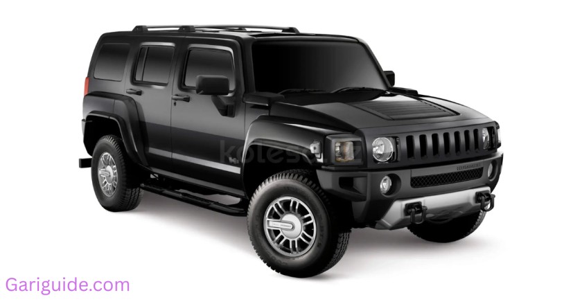 Black Hummer SUV displayed on a white background, highlighting its design, features, and Hummer car price in India.