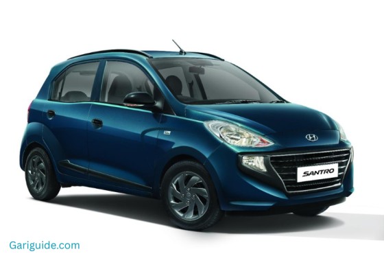 The new Hyundai Santro in blue, highlighting Santro car prices in Pakistan.