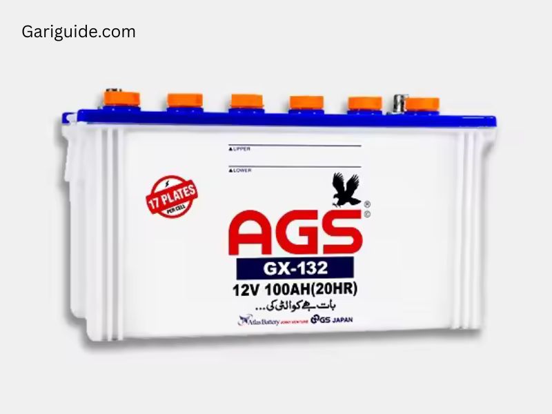 AGS GK-22 battery displayed with pricing information for Karachi, 2025.